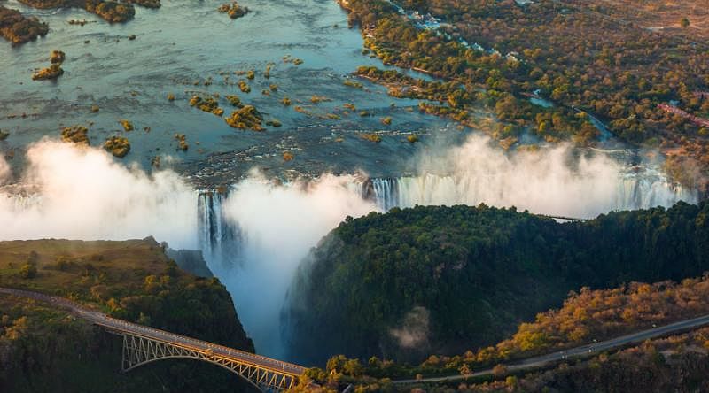 An aerial view of the Victoria Falls
