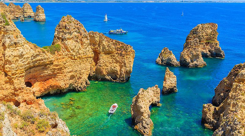 Boats on the water at Ponta da Piedade in Portugal.