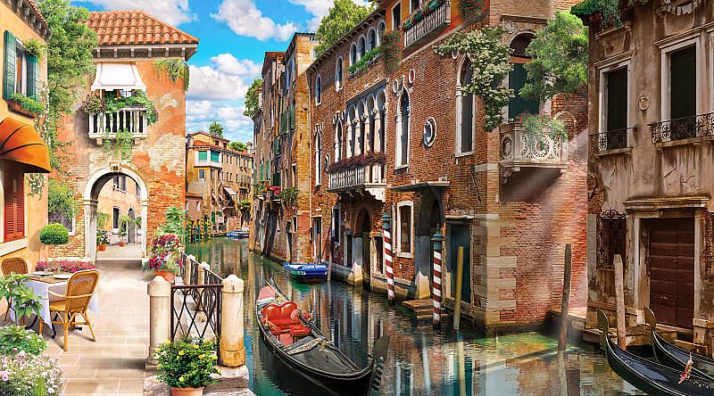 Gondolas on Venice canal in Italy Gondolas on Venice canal in Italy