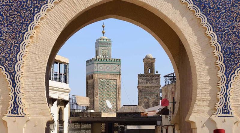 Blue gate Bab Boujloud, entrance to the city of Fez, Morocco