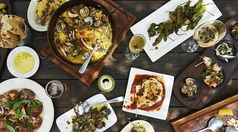 Famous tapas and paella dish in Barcelona, Spain