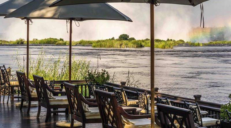 Deck with chairs to observe the river in Livingstone, southern Zambia