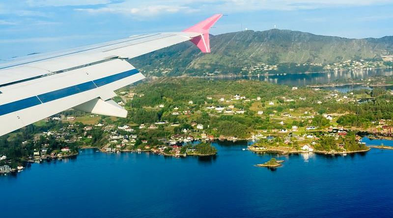Plane over Fjords in Norway.