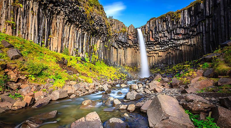 Beautiful Svartifoss waterfall with basalt columns on South Iceland