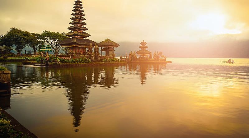 One of the coastal shrines at sunset, Bali, Indonesia