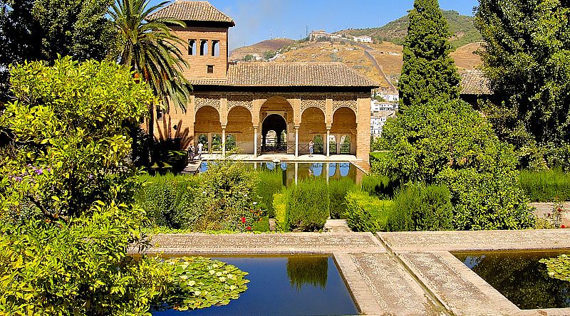 Reflecting pools at The Palace of the Alhambra in Granada, Spain.