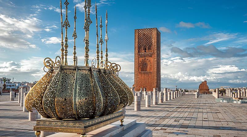 Traditional golden decorations with the emblem of Morocco