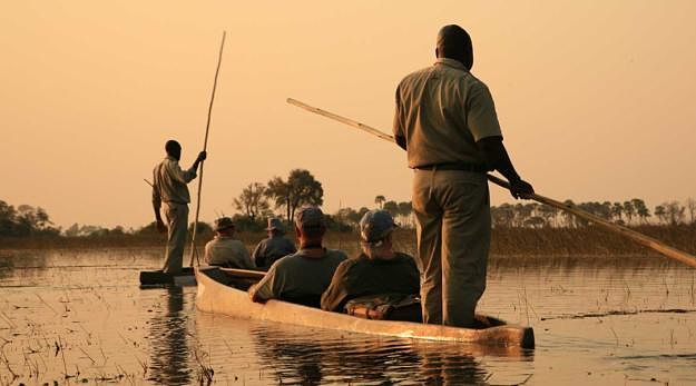 Okavango Delta and mokoro ride at sunset