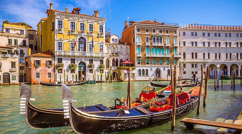 Gondolas on the canal in Venice, Italy