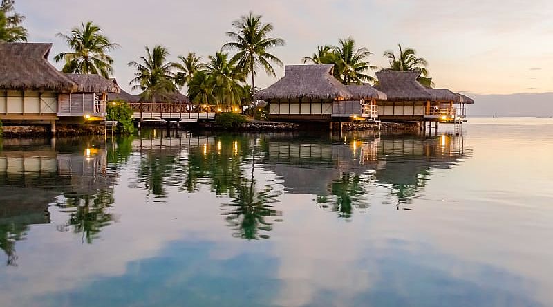 Overwater bungalows in Moorea, French Polynesia Overwater bungalows in Moorea, French Polynesia