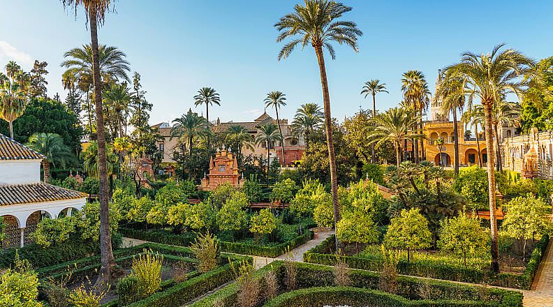 Gardens at the Royal Alcazar in Seville, Spain