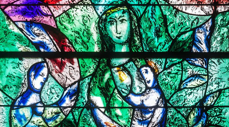 Details of the Mach Chagall designed stained glass windows in the the Fraumünster Church in Zürich, Switzerland