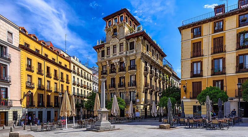 View of the old square in Madrid, Spain