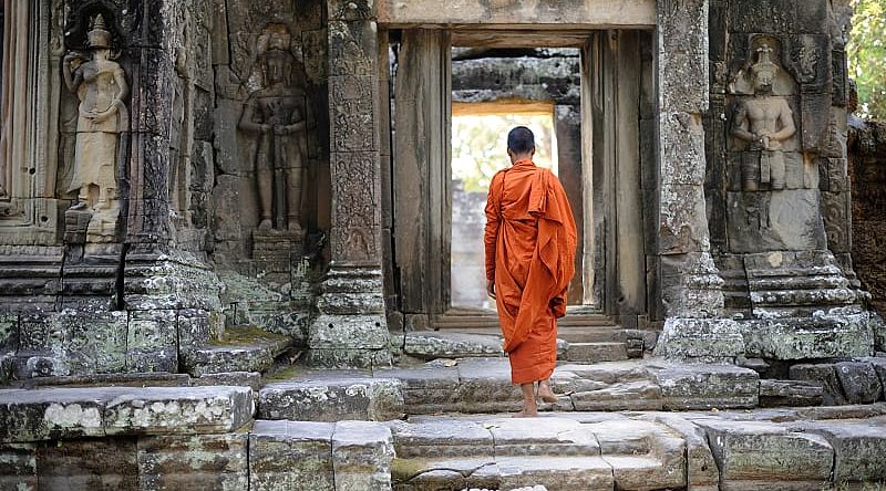 Monk at Angkor Kdei Temple in Cambodia