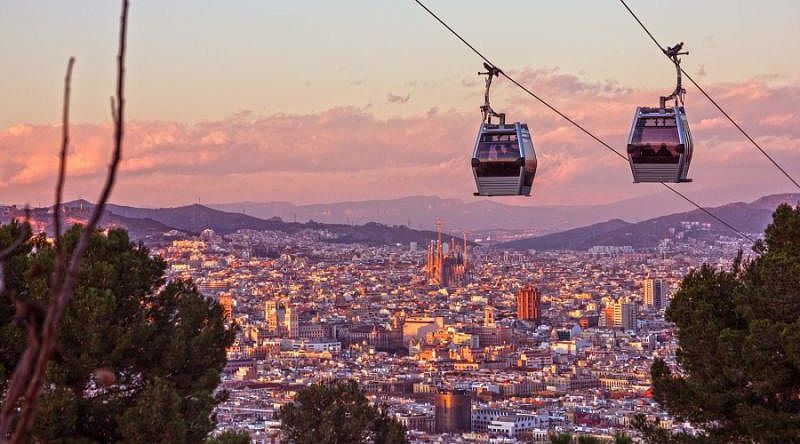 Teleferic of Montjuic in Barcelona, Spain.