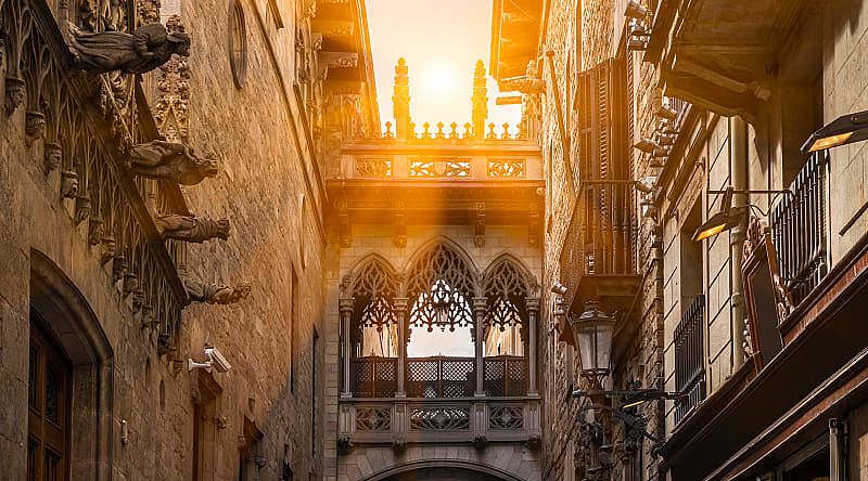 Traditional architecture in the Gothic Quarter in Barcelona. Traditional architecture in the Gothic Quarter in Barcelona.