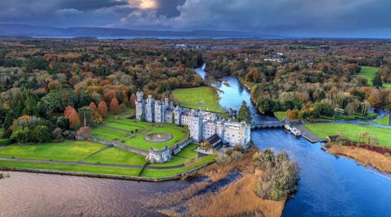 Ashford castle and gardens in County Mayo, Ireland.