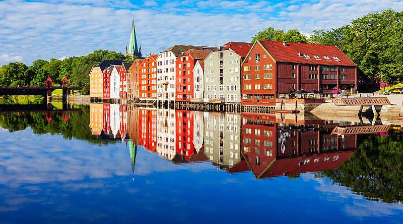 Colorful houses at the Nidelva river in Norway