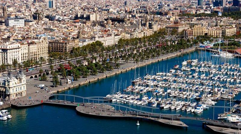 View of port and city of Barcelona, Spain View of port and city of Barcelona, Spain