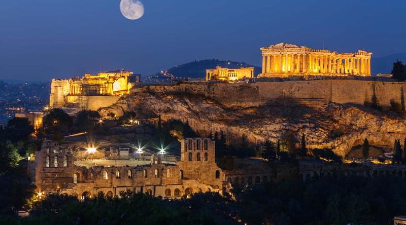 View of Acropolis, Athens, Greece at night View of Acropolis, Athens, Greece at night