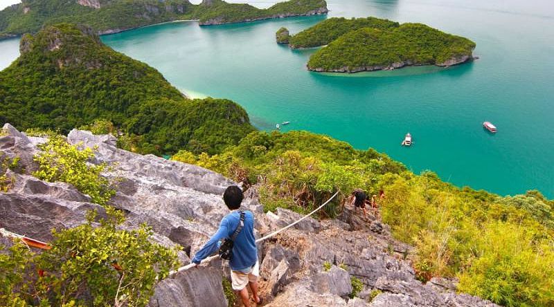 Tourist enjoying the view of Kohangtong Island in Thailand.
