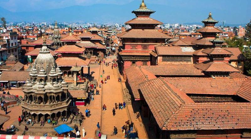 Durbar Square overhead in Kathmandu, Nepal.