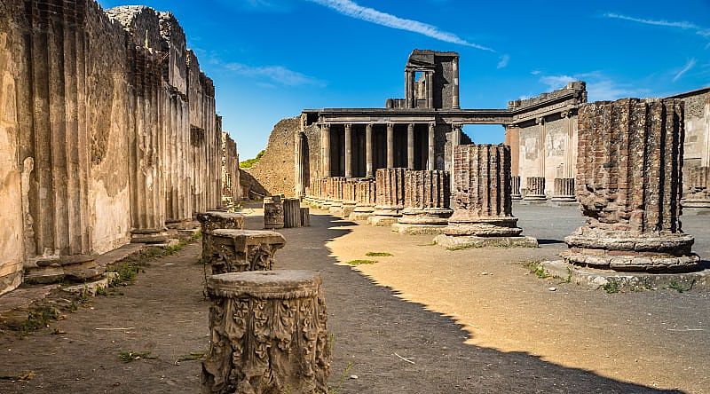 The mysterious ancient Roman city of Pompeii, near Naples, one of the seven wonders of Italy