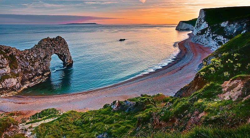 Sunset over Durdle Door on England's Jurassic Coast