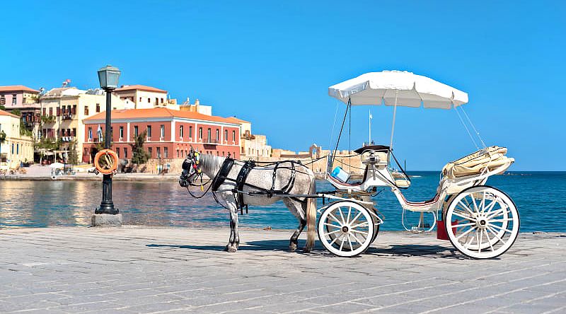 Horse carriage in Chania, Crete, Greece Horse carriage in Chania, Crete, Greece