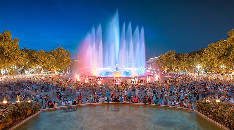 View of Magic Fountain light show in Barcelona, Spain View of Magic Fountain light show in Barcelona, Spain