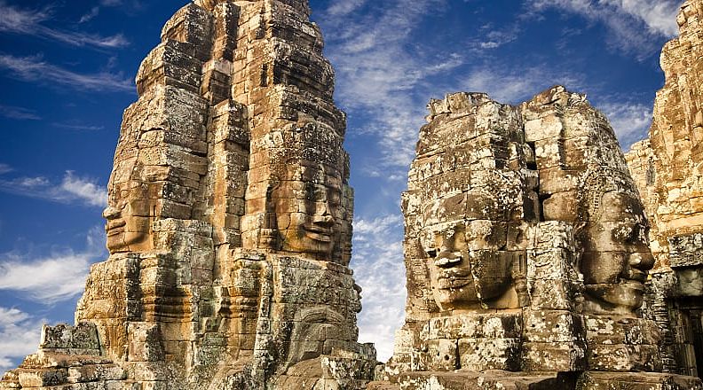 Faces of ancient Bayon Temple At Angkor Wat, Siem Reap