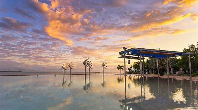 Cairns Lagoon at sunrise in Australia.