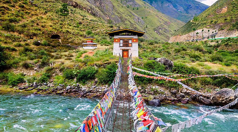 Iron chain bridge of Tachog lhakhang monastery in Bhutan Iron chain bridge of Tachog lhakhang monastery in Bhutan
