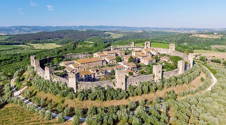 Beautiful view of Medieval town of Monteriggioni in Tuscany, Italy