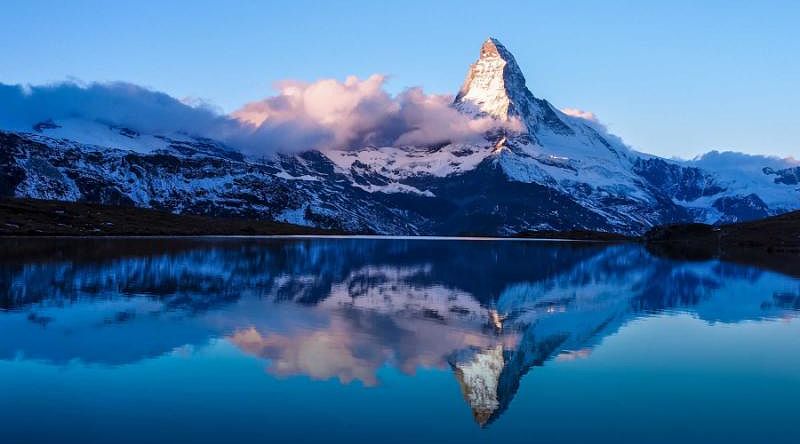 Matterhorn in the early morning with reflection in Zermatt, Switzerland