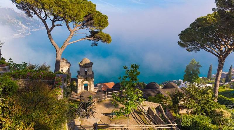 Stunning views from Villa Rufolo, city of Ravello in Italy
