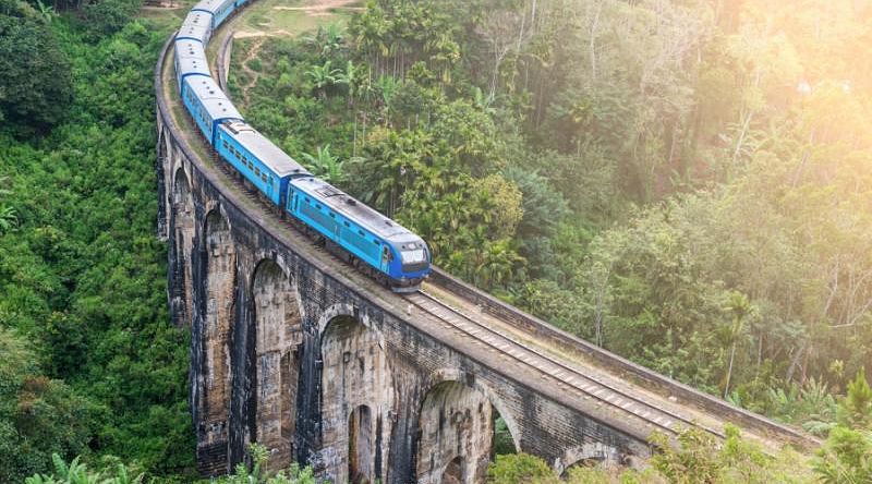 Train goes through jungle in Sri Lanka
