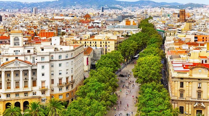 An aerial view of Barcelona City in Spain.