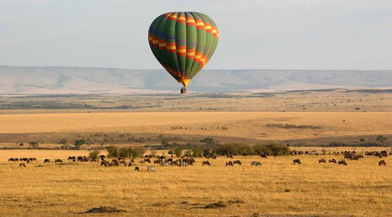 Hot air balloon over Masai Mara, Kenya Hot air balloon over Masai Mara, Kenya