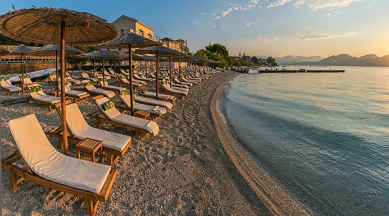 Beach in Corfu at sunset