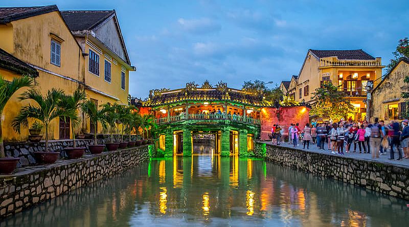 Covered bridge at night in Hoi An, Vietnam.