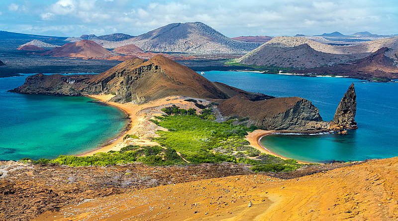 View of two beaches on Bartolome Island in the Galapagos Islands in Ecuador. View of two beaches on Bartolome Island in the Galapagos Islands in Ecuador.