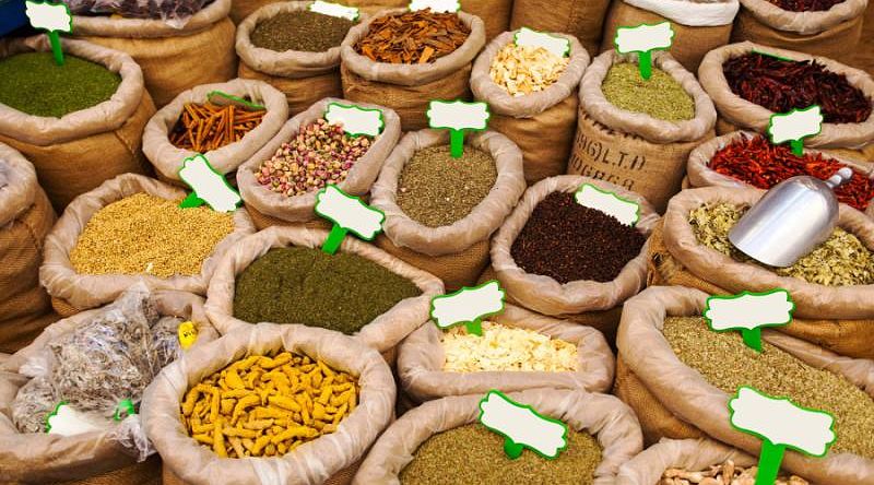 Colored spices in the market in Jerusalem.