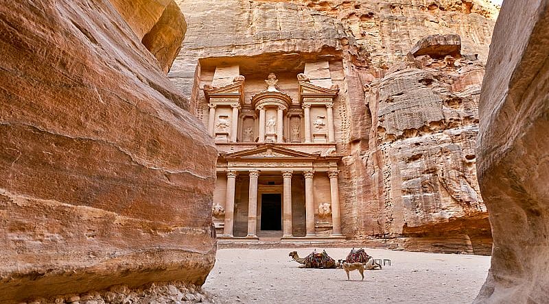 The temple-mausoleum of Al Khazneh in the ancient city of Petra in Jordan The temple-mausoleum of Al Khazneh in the ancient city of Petra in Jordan