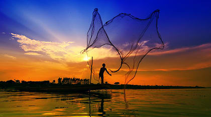 Beautiful views of the Mekong river during sunset
