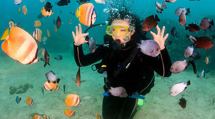 Scuba diving in Fiji Rainbow Reef, Corals and tropical fish