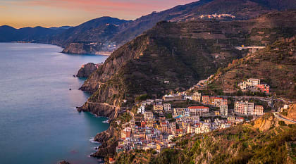 Riomaggiore and the coastline of the Cinque Terre, Italy