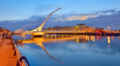The Samuel Beckett Bridge at night time in Ireland