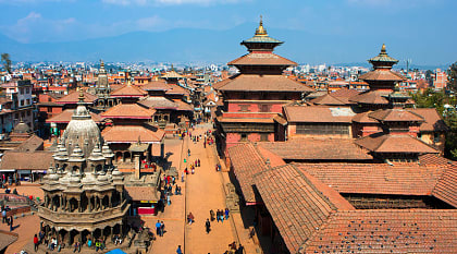 Durbar Square overhead in Kathmandu, Nepal.
