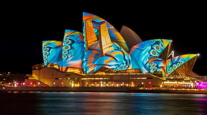 Sydney Opera house lit up during Vivid Sydney
